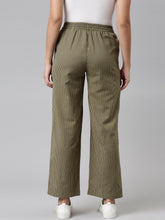 Load image into Gallery viewer, Go Colors Olive Green Cotton Stripes Cargo Pant
