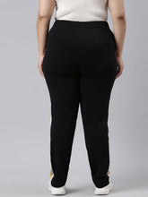Load image into Gallery viewer, Go Colors Black Cotton Stretch Side Stripes Track Pant
