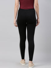 Load image into Gallery viewer, Go Colors Black Cotton Stretch Side Stripes Active Leggings
