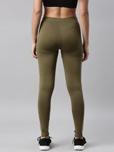 Load image into Gallery viewer, Go Colors Olive Green Cotton Stretch Two Tone Side Stripe Track Pant
