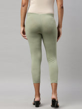 Load image into Gallery viewer, Go Colors Dusty Green Cotton Stretch Cropped Leggings
