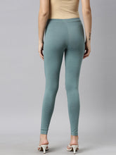 Load image into Gallery viewer, Go Colors Ocean Green Cotton Stretch Ankle Length Leggings
