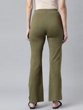 Load image into Gallery viewer, Go Colors Olive Green Cotton Stretch Flared Pant
