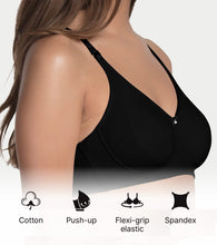Load image into Gallery viewer, Enamor Comfort Shaper with Plush Side Shaper Panel Women's Cotton Everyday T-Shirt Bra - Detachable Straps, Non Padded, Wirefree, High Coverage - A055 (Black)
