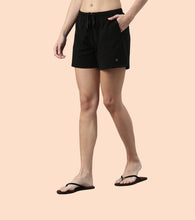 Load image into Gallery viewer, Enamor Drawstring Mid Thigh Length Mid Rise Basic Shorts - Relaxed Fit, Super Soft Cotton - E062 (Jet Black)
