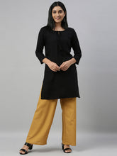 Load image into Gallery viewer, Go Colors Medium Mustard Viscose Blend Linen Palazzos
