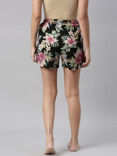 Load image into Gallery viewer, Go Colors Black Woven Viscose Printed Lounge Shorts
