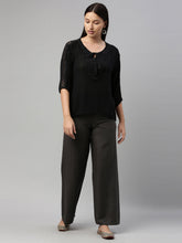 Load image into Gallery viewer, Go Colors Silver Grey Viscose Blend Linen Palazzos
