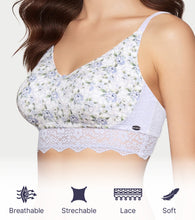 Load image into Gallery viewer, Enamor Printed Modal Lace Bralette, Padded, Wire Free, High Coverage - F226 (Tile Garden Print)
