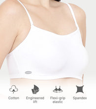 Load image into Gallery viewer, Enamor Moulded Double Layer Front Women's Cotton Cami Bra - Detachable Slim Straps with Back Keyhole, Non Padded, Wirefree, High Coverage - A022 (White)
