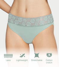 Load image into Gallery viewer, Enamor Drip Trim Lace Bikini for Women Low Waist, Lace at Waist - SMP03 (Sage Green)
