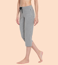 Load image into Gallery viewer, Enamor Mid Rise Capri length Drawstring Closure Lounge Capri for Women - Slim Fit, Soft and Breathable Stretch Cotton - E018 (Mediumgrey Melange)
