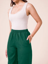 Load image into Gallery viewer, Go Colors Bottle Green Viscose Blend Linen Palazzos
