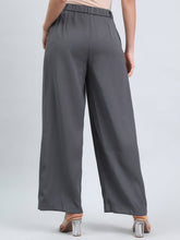 Load image into Gallery viewer, Go Colors Silver Grey Chocolate Crepe Wide Trouser

