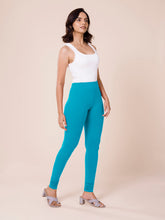 Load image into Gallery viewer, Go Colors Peacock Blue Cotton Stretch Churidar
