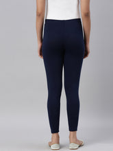 Load image into Gallery viewer, Go Colors Navy Cotton Stretch Ankle Length Leggings
