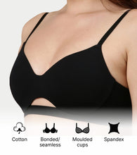 Load image into Gallery viewer, Enamor Innovations CloudSoft, Invisi Neckline Women's Cotton Everyday T-Shirt Bra - Padded, Wirefree, Medium Coverage - A032 (Black)

