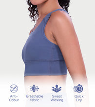Load image into Gallery viewer, Enamor Wide Straps Seamed T-back Basic Workout Sports Bra - Quick Dry, Antimicrobial, Removable Padding, Non-Wired, Full Coverage - A202 (Basalt)
