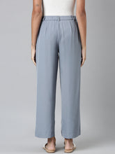 Load image into Gallery viewer, Go Colors Dusty Blue Crepe Wide Trouser
