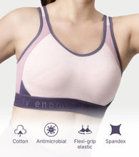 Load image into Gallery viewer, Enamor Innovations Antimicrobial, Side Shaper, Women's Cotton Medium Impact Sports Bra -  Fixed cup, Non-Padded, Wirefree, High Coverage - SB28 (Parfait Pink)
