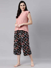 Load image into Gallery viewer, Go Colors Black Woven Viscose Printed Lounge Capri
