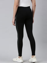 Load image into Gallery viewer, Go Colors Black Cotton Stretch Side Stripes Active Leggings
