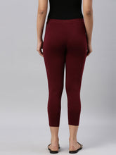 Load image into Gallery viewer, Go Colors Bright Maroon Cotton Stretch Cropped Leggings
