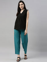 Load image into Gallery viewer, Go Colors Peacock Blue Woven Viscose Casual Pants
