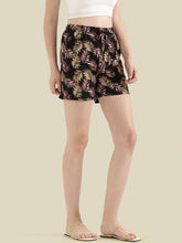 Load image into Gallery viewer, Go Colors Black Cotton Knit Printed Lounge Shorts
