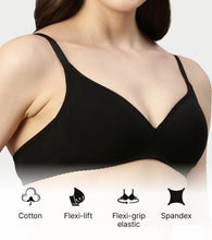 Load image into Gallery viewer, Enamor Supima Cotton Women's Plunge Lift Everyday T-Shirt Bra - Extra Comfort, Padded, Wirefree, Medium Coverage - A039 (Black)
