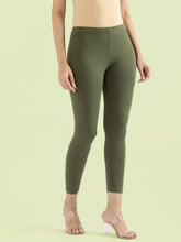Load image into Gallery viewer, Go Colors Olive Green Cotton Stretch Cropped Leggings
