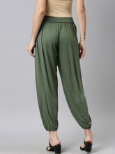 Load image into Gallery viewer, Go Colors Dark Olive Viscose Stretch Harems
