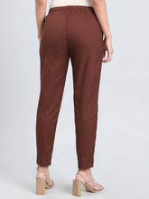 Load image into Gallery viewer, Go Colors Dark Brown Cotton Pencil Pant
