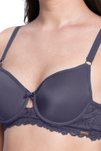 Load image into Gallery viewer, Amante Strappy Bliss Solid Padded wired Lace Bra - Graystone 88201
