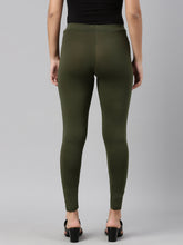 Load image into Gallery viewer, Go Colors Dark Olive Cotton Stretch Ankle Length Leggings
