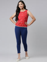 Load image into Gallery viewer, Go Colors Light Ink Blue Cotton Stretch  Cropped Leggings
