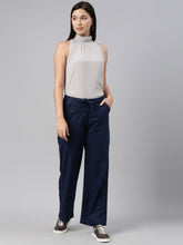 Load image into Gallery viewer, Go Colors Navy Linen Cargo Pants
