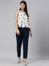 Load image into Gallery viewer, Go Colors Navy Woven Cotton Stretch Formal Trouser
