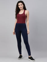 Load image into Gallery viewer, Go Colors Navy Cotton Stretch Side Stripes Active Leggings

