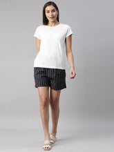 Load image into Gallery viewer, Go Colors Navy Stripes Linen Shorts
