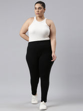 Load image into Gallery viewer, Go Colors Black Cotton Stretch Side Stripes Active Leggings
