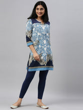 Load image into Gallery viewer, Go Colors Light Navy Cotton Stretch Ankle Length Leggings
