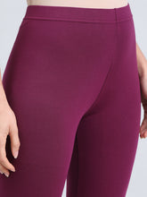 Load image into Gallery viewer, Go Colors Plum Cotton Stretch Cropped Leggings

