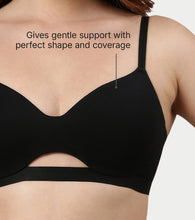 Load image into Gallery viewer, Enamor Innovations CloudSoft, Invisi Neckline Women's Cotton Everyday T-Shirt Bra - Padded, Wirefree, Medium Coverage - A032 (Black)
