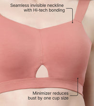 Load image into Gallery viewer, Enamor Innovations Cloudsoft Invisi Bonded Neck Women's Everyday Cotton Minimizer Bra -  Padded, Wirefree, Full Coverage - A064 (Available in Plus Sizes) (Rosette)
