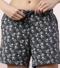 Load image into Gallery viewer, Enamor Drawstring Mid Thigh Length Mid Rise Basic Shorts - Relaxed Fit, Super Soft Cotton - E062 (Whispy Aop Bluecombo)
