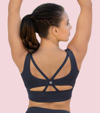 Load image into Gallery viewer, Enamor Sleeveless Crew Neck Crop length Pull On Sports Bra For Women - Hugged Fit, Cut Away Back Detail - A206 (Navy)
