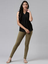Load image into Gallery viewer, Go Colors Medium Olive Cotton Stretch  Ankle Length Leggings
