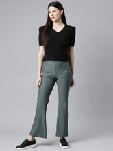 Load image into Gallery viewer, Go Colors Olive Green Nylon Stretch Bell Bottom
