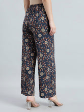 Load image into Gallery viewer, Go Colors Navy Woven Viscose Printed Palazzo
